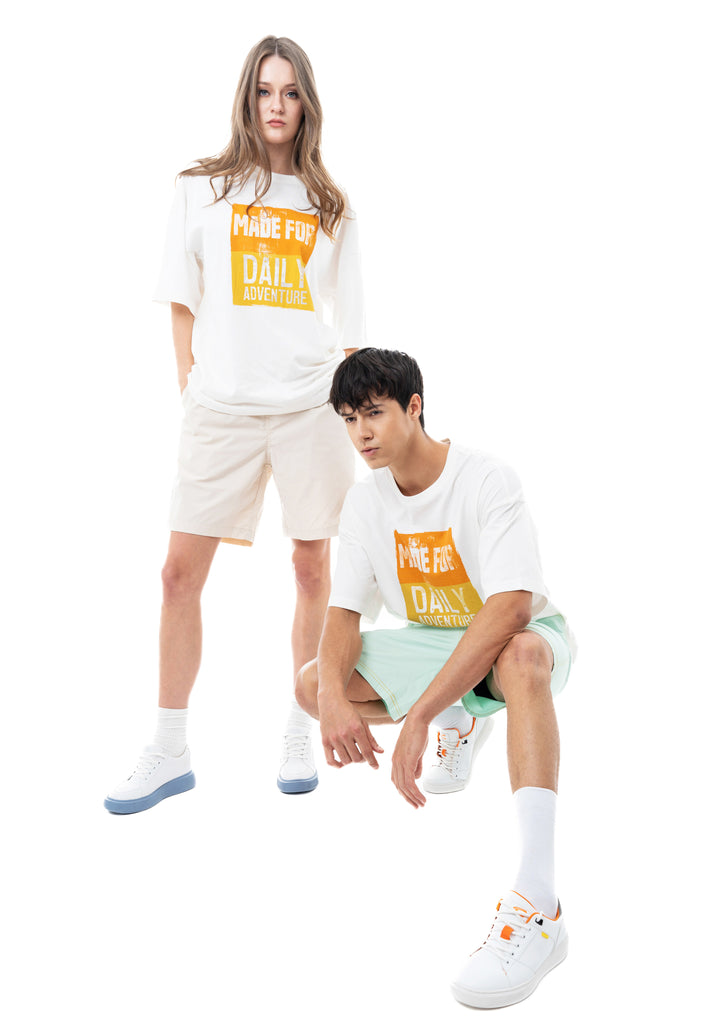 C by camel active | Short Sleeve T-Shirt in Oversized with Graphic Print in Cotton Jersey | Off White