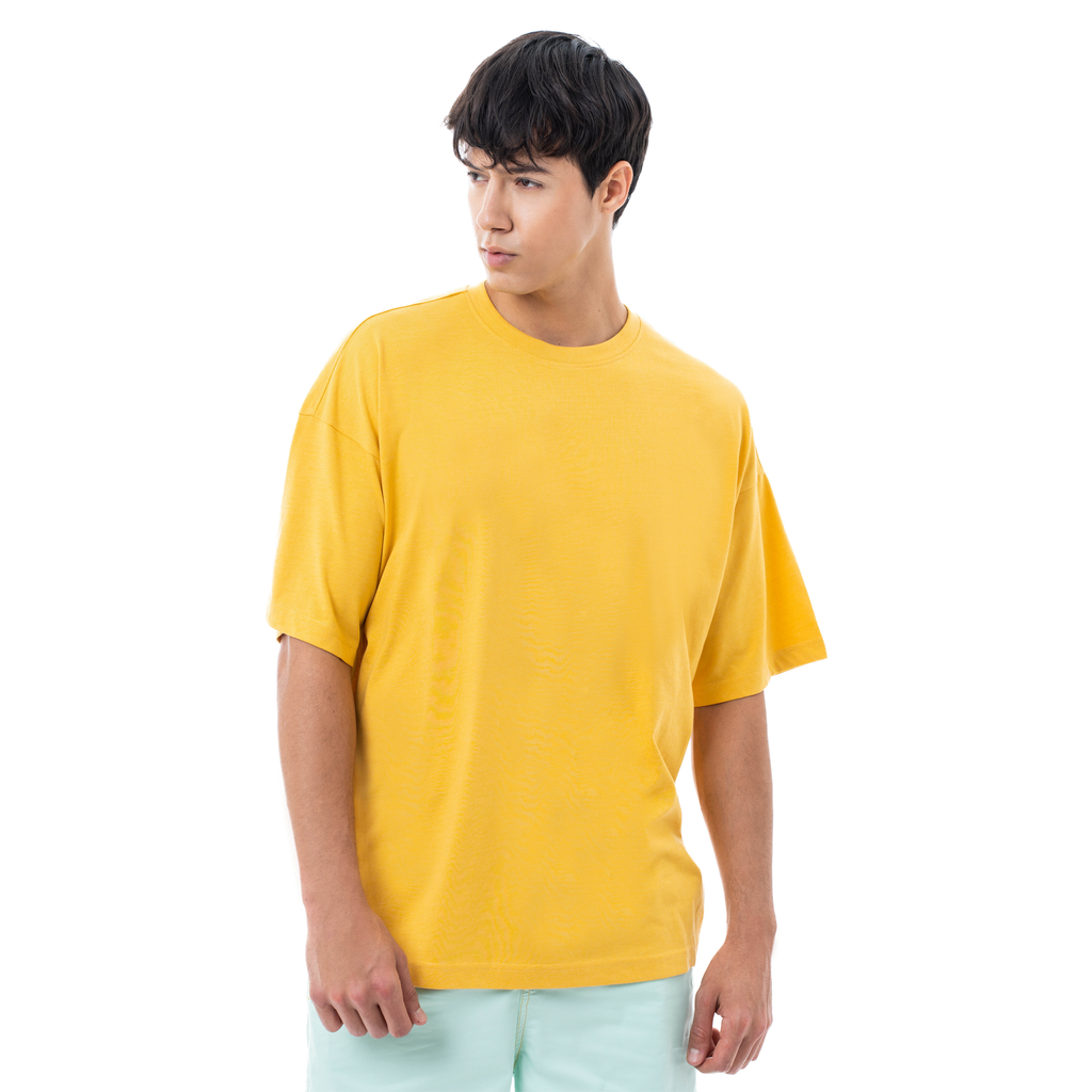 C by camel active | Short Sleeve T-Shirt in Oversized with Crew Neck in Cotton Poly | Yellow