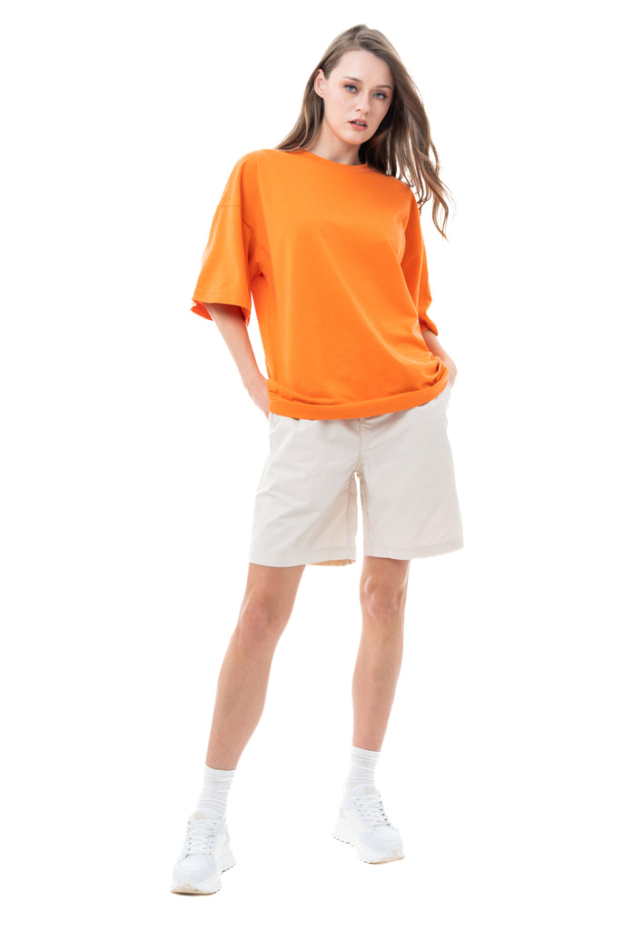 C by camel active | Short Sleeve T-Shirt in Oversized with Crew Neck in Cotton Poly | Orange