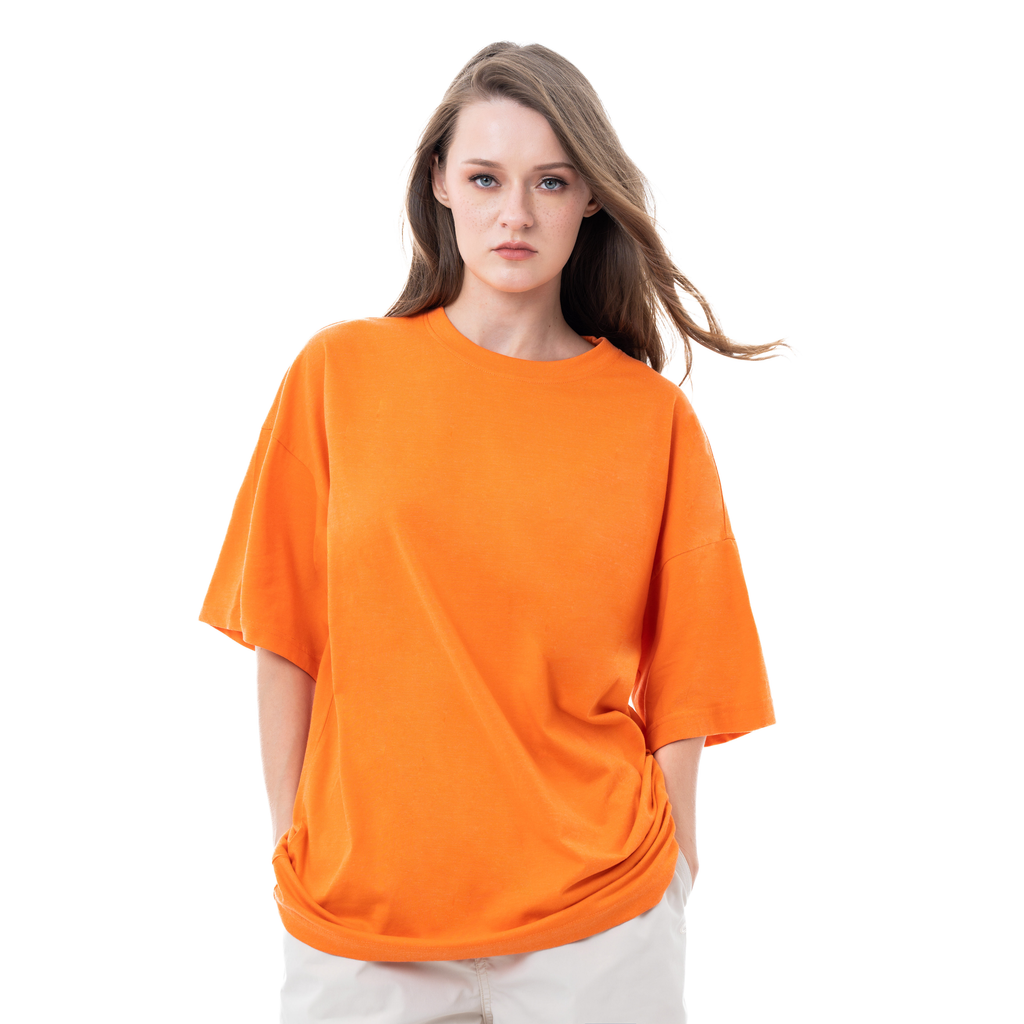 C by camel active | Short Sleeve T-Shirt in Oversized with Crew Neck in Cotton Poly | Orange