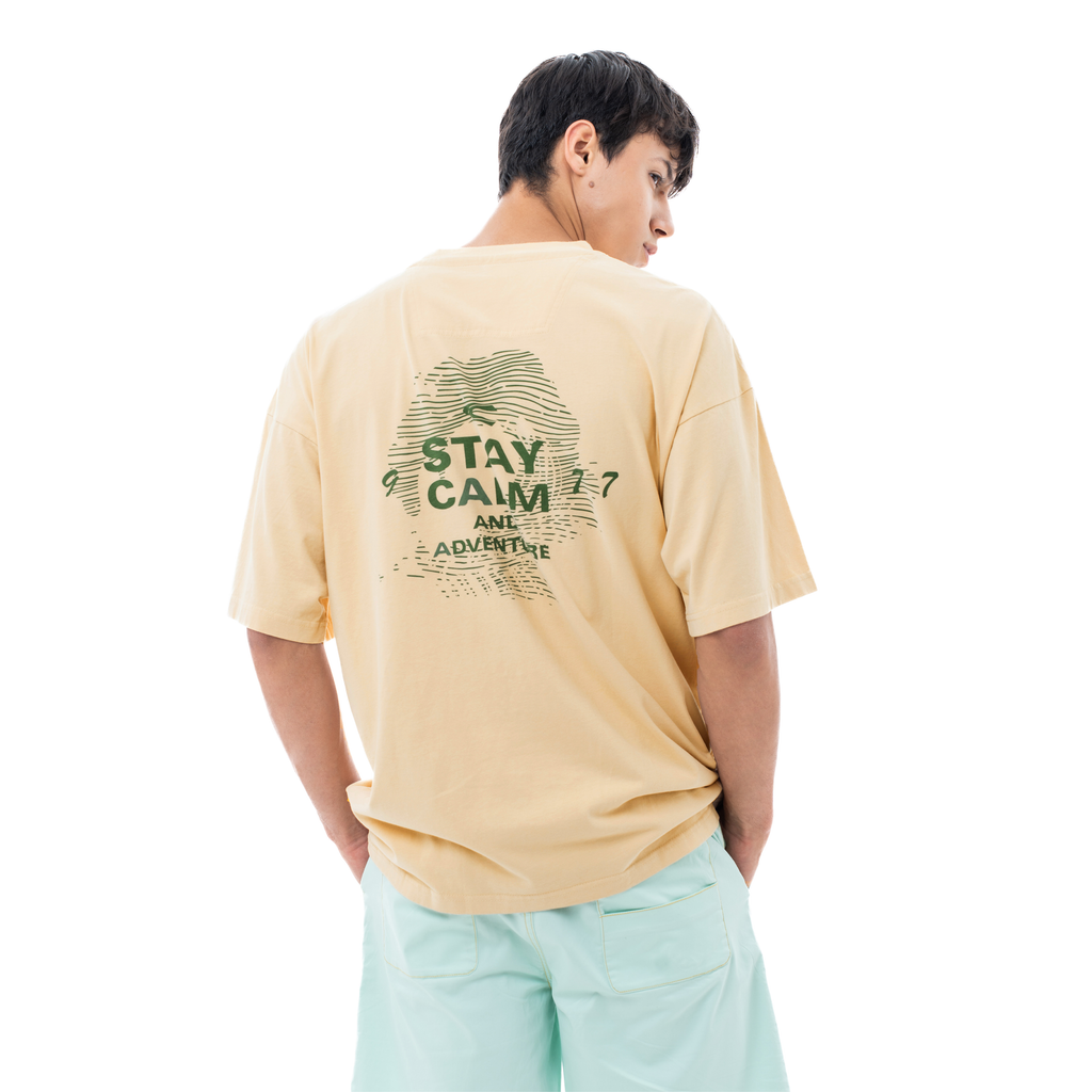 C by camel active | Short Sleeve T-Shirt in Oversized with Graphic Print in Cotton Jersey | Sand