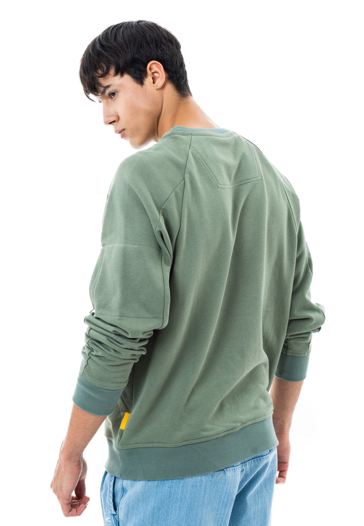 C by camel active | Sweatshirt in Oversized with Crew Neck in Cotton Poly CVC Terry | Olive