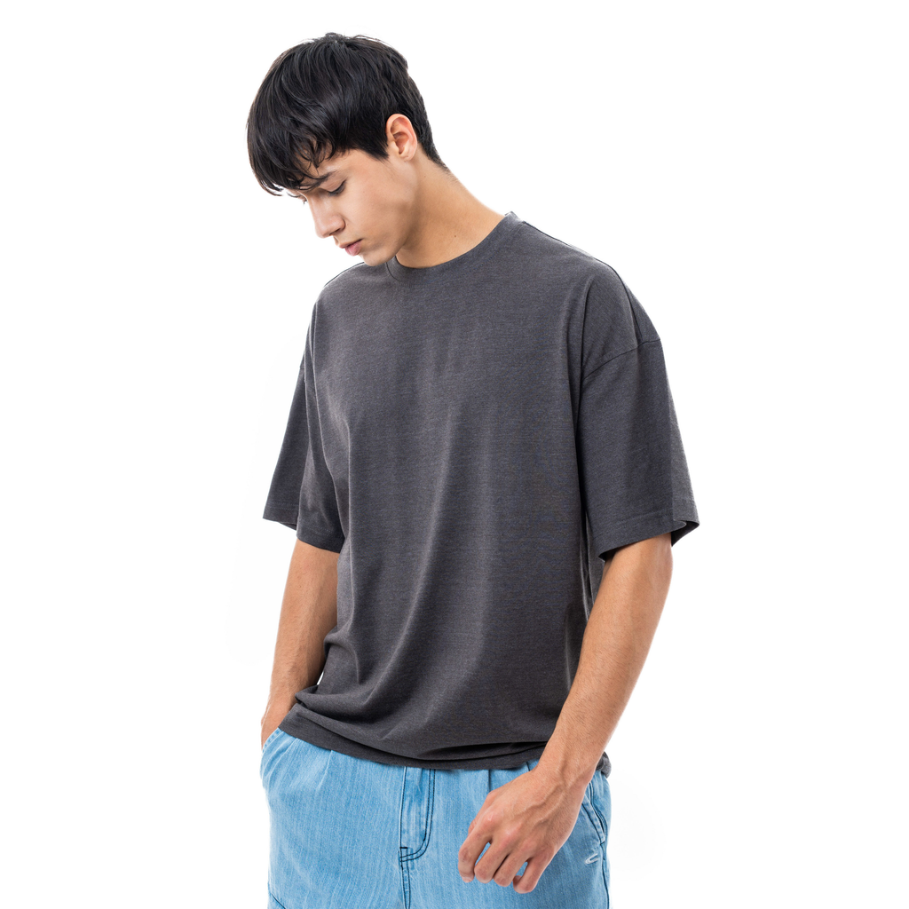 C by camel active | Short Sleeve T-Shirt in Oversized with Crew Neck in Grey Cotton Poly | Grey