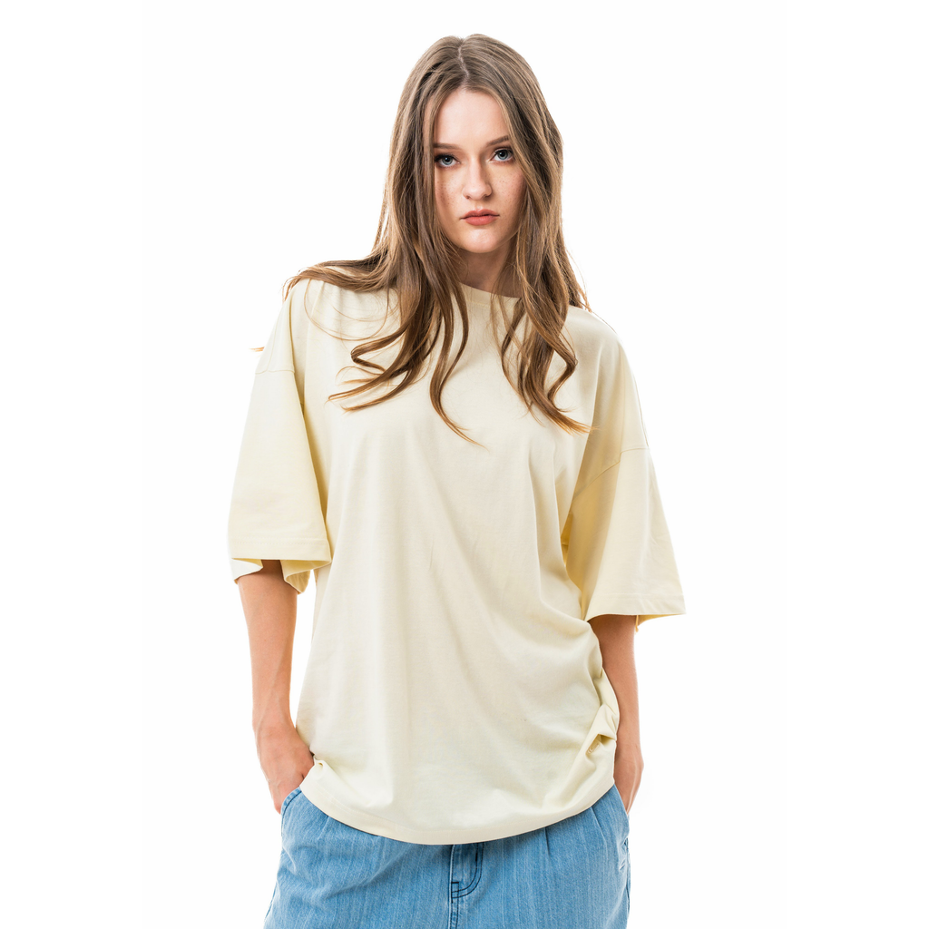 C by camel active | Short Sleeve T-Shirt in Oversized with Crew Neck in Cotton Poly | Cream