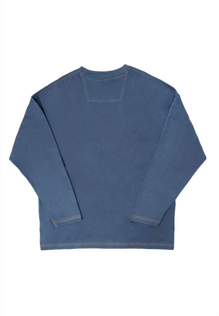 C by camel active | Long Sleeve T-Shirt in Oversized with Contrast Stitch in Cotton Jersey | Blue Gray