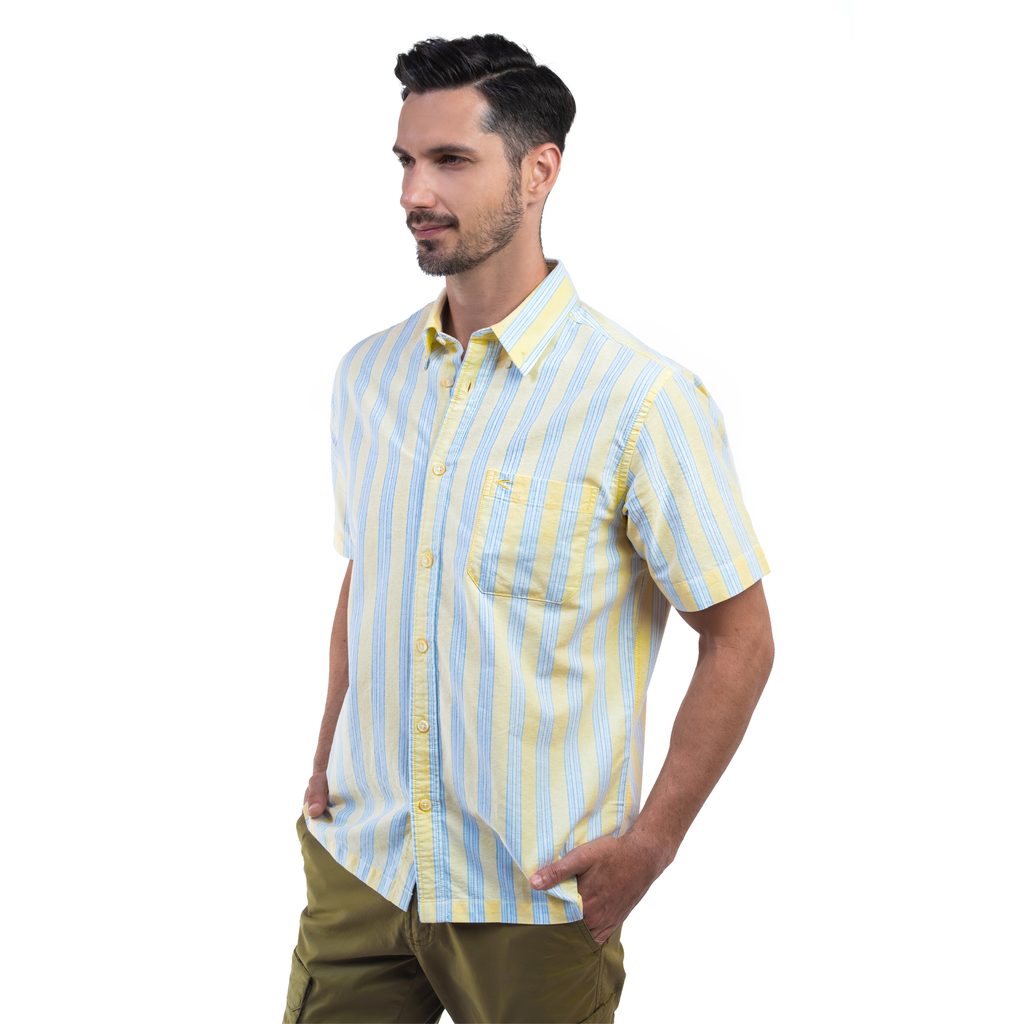 camel active | Short Sleeve Shirt in Regular Fit with Striped | Light Yellow