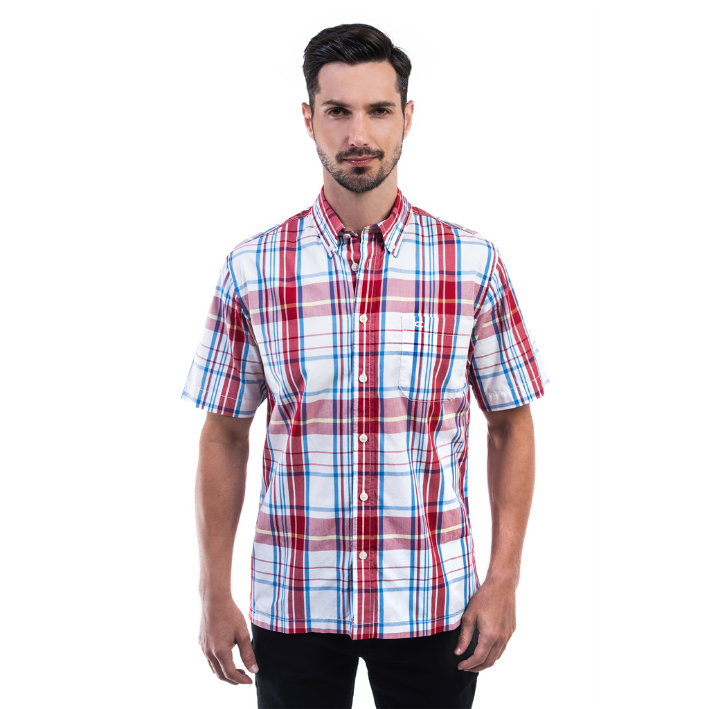 camel active | Short Sleeve Shirt Regular Fit with Button Down Collar in Cotton Poplin | Red