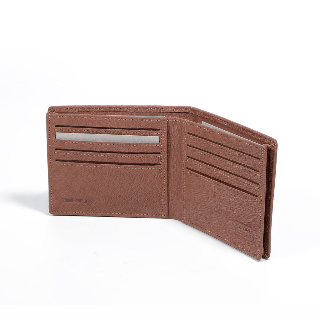 camel active | Men Bi Fold Wallet Leather 10 Card Compartments Grainy Finished | Brown