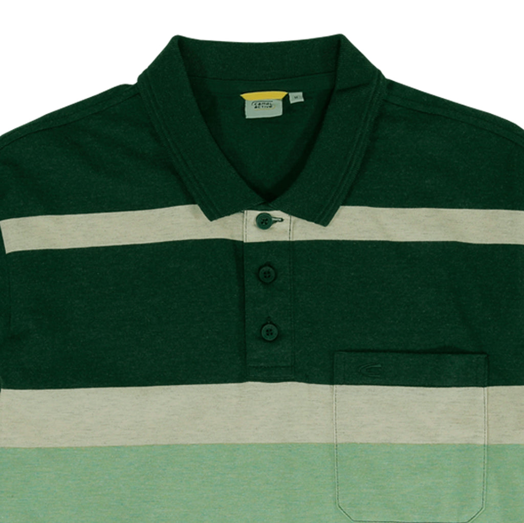 camel active | Short Sleeve Polo-T in Regular Fit with Multistripe | Green