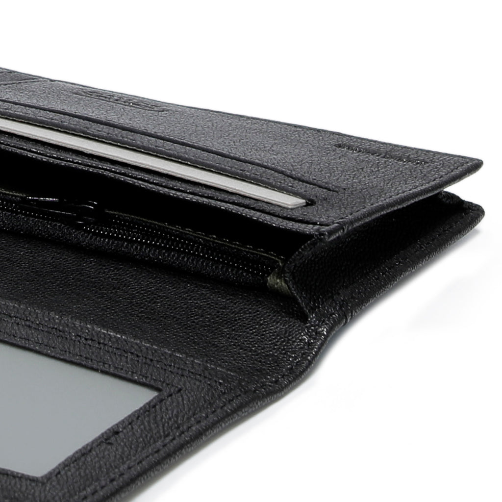 camel active | Men Long Wallet Leather 12 Card Compartments Grainy Finished | Black