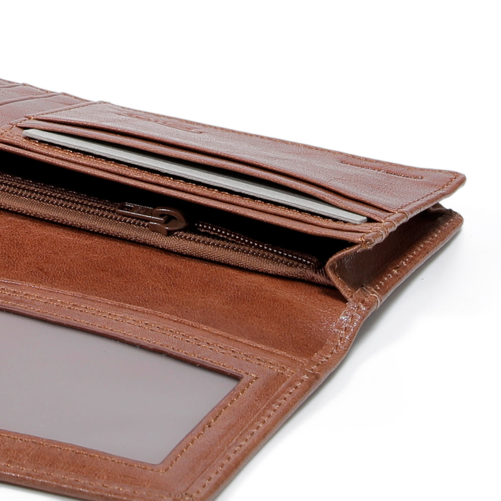 camel active | Men Long Wallet Leather 12 Card Compartments Grainy Finished | Brown