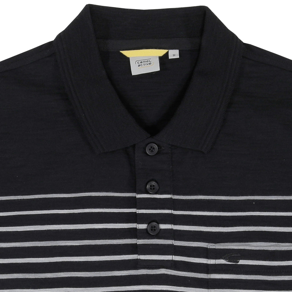 camel active | Short Sleeve Polo-T in Regular Fit with Multistripe | Black