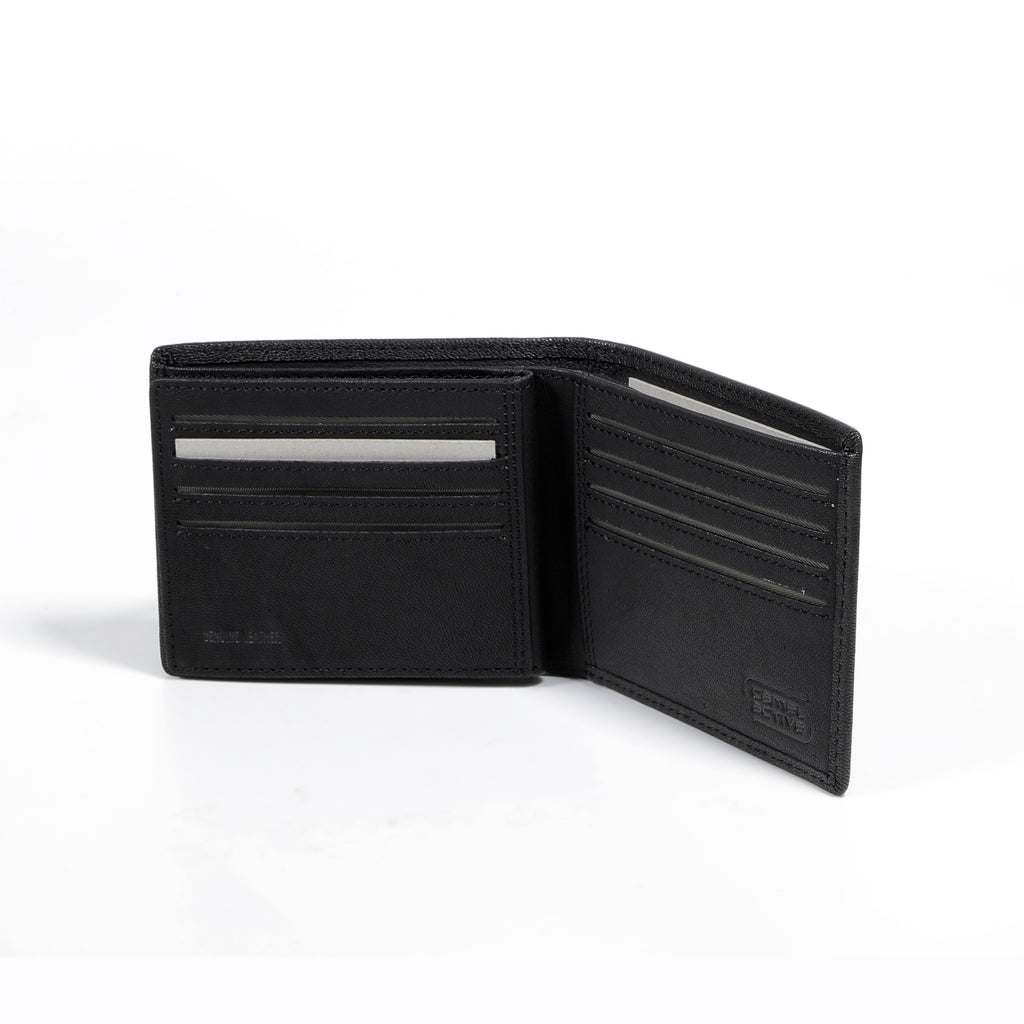 camel active | Men Bi Fold Wallet Leather 14 Card Compartments Grainy Finished | Black