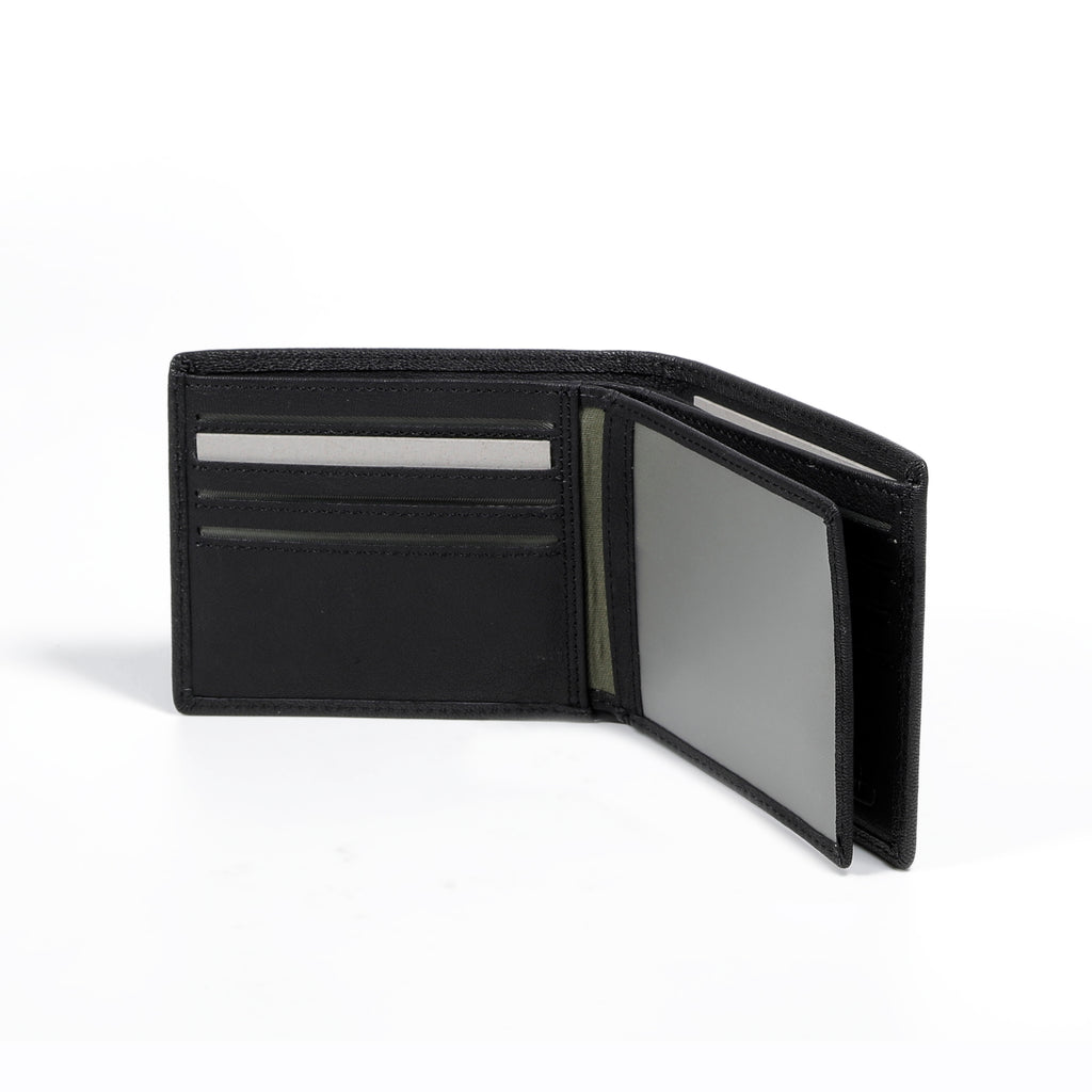 camel active | Men Bi Fold Wallet Leather 14 Card Compartments Grainy Finished | Black