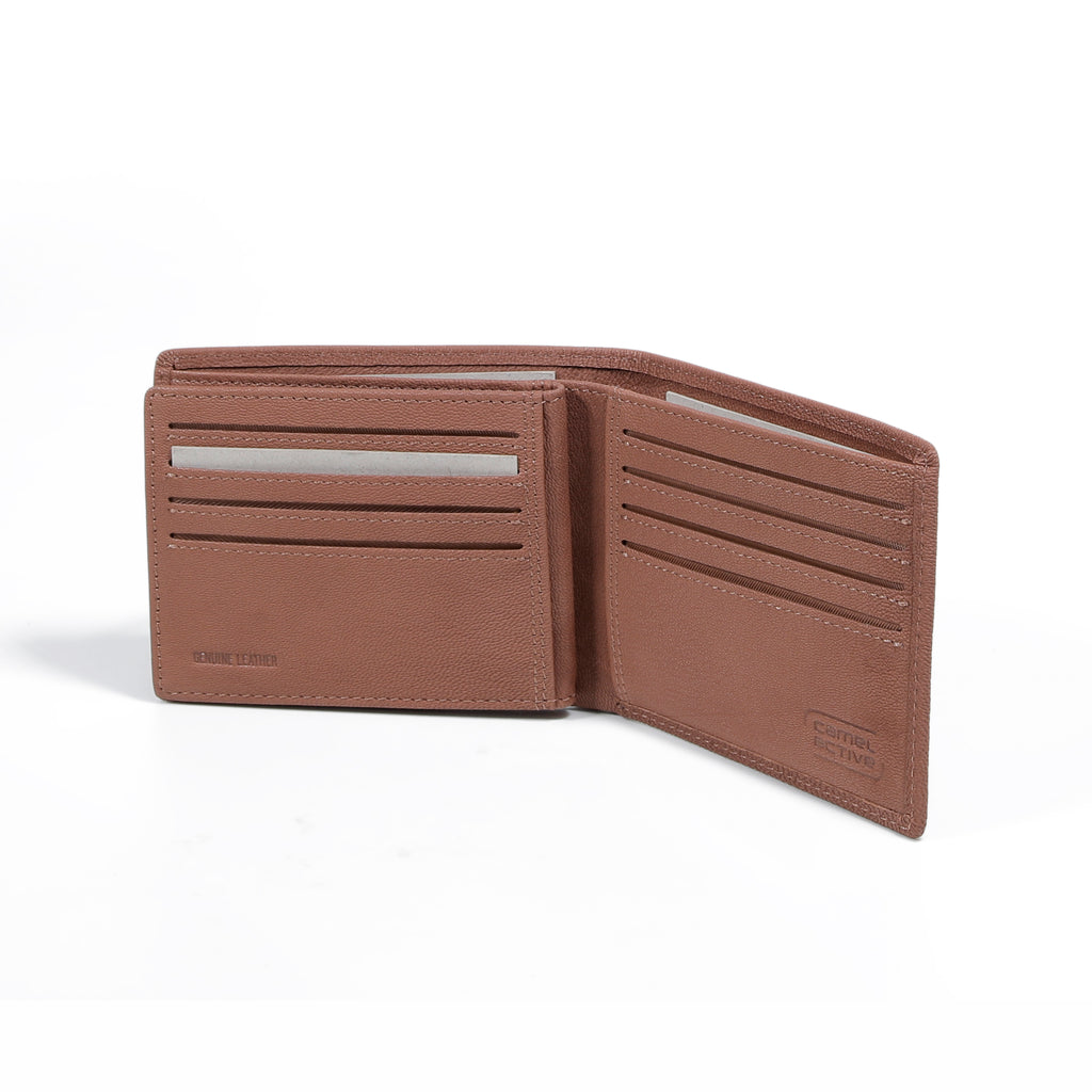 camel active | Men Bi Fold Wallet Leather 14 Card Compartments Grainy Finished | Brown