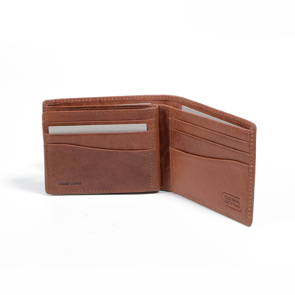 camel active | Men Bi Fold Wallet Leather 11 Card Compartments Grainy Finished | Brown