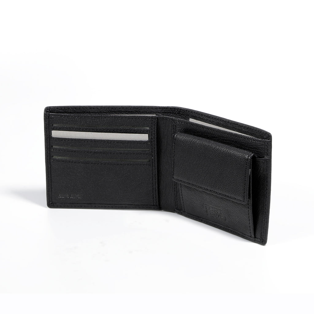 camel active | Men Bi Fold Wallet Leather 6 Card Compartments Grainy Finished | Black
