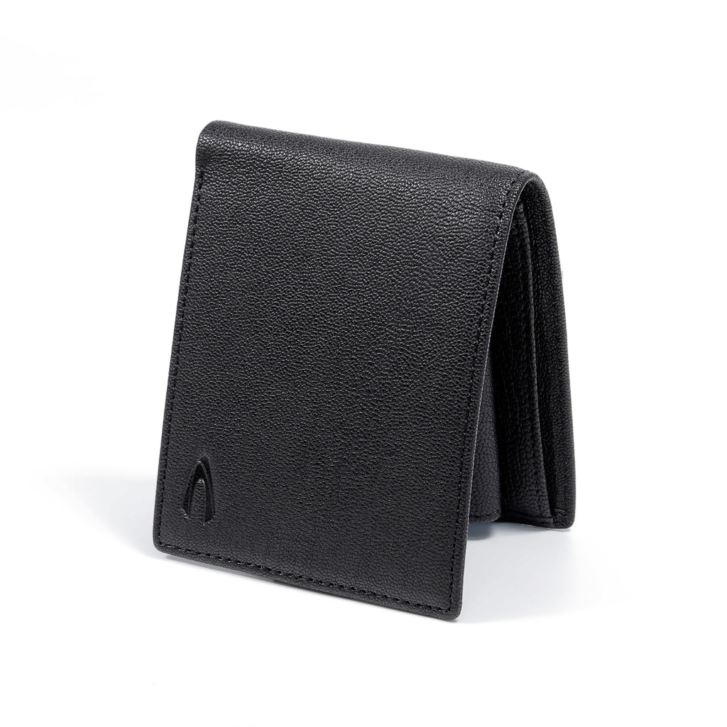 camel active | Men Bi Fold Wallet Leather 6 Card Compartments Grainy Finished | Black