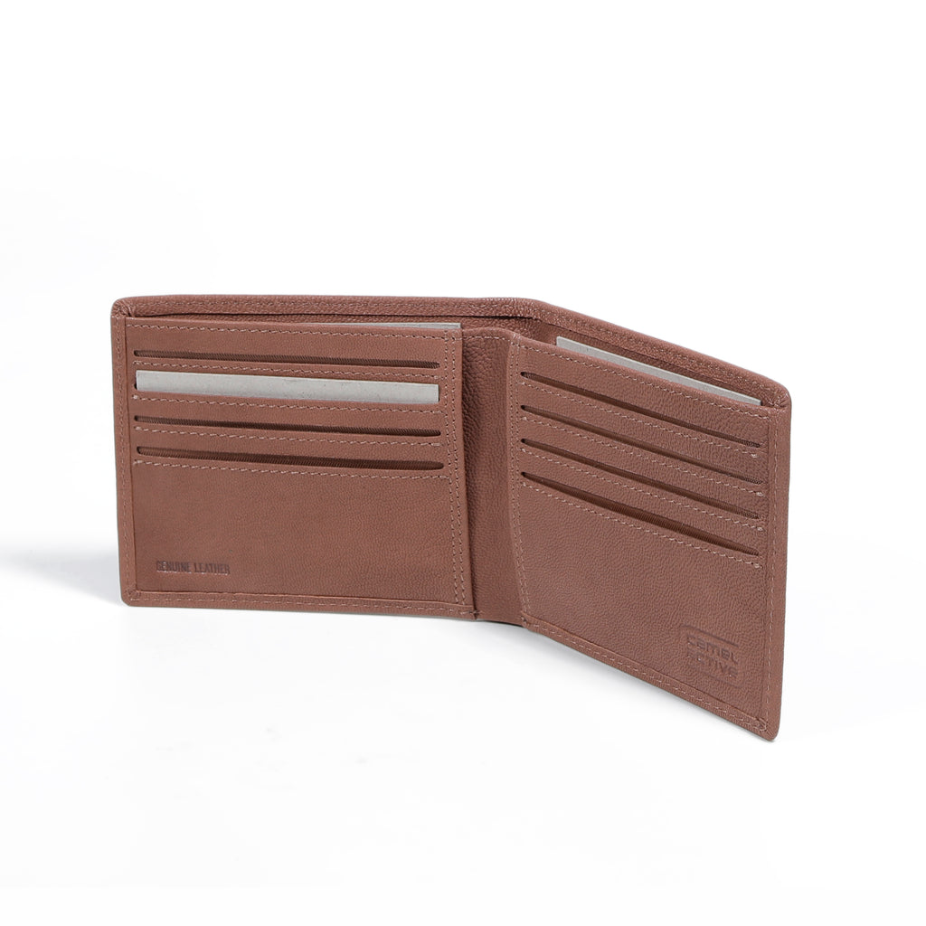 camel active | Men Bi Fold Wallet Leather 10 Card Compartments Grainy Finished | Brown