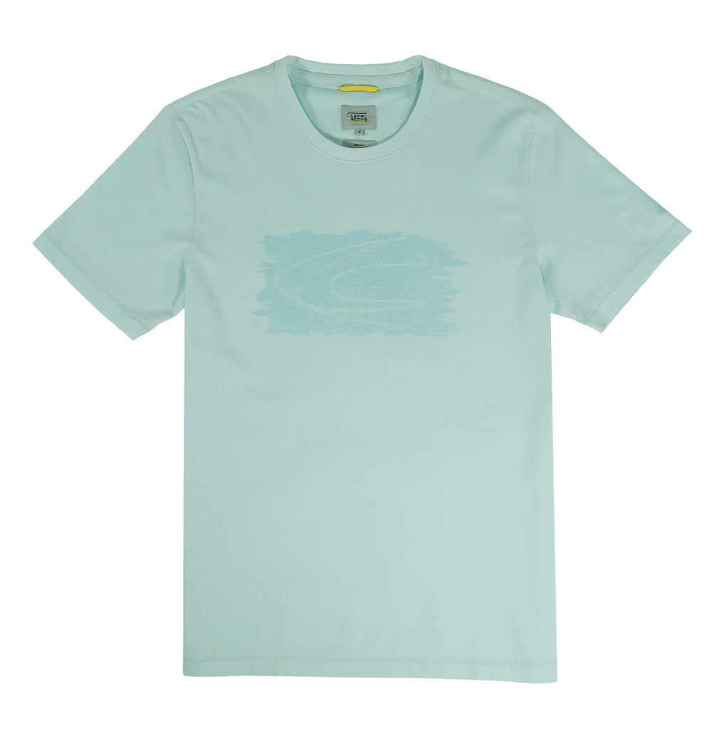 camel active | Short Sleeve T-Shirt Regular Fit Round Neck in Organic Cotton with Graphic Print | Light Blue 