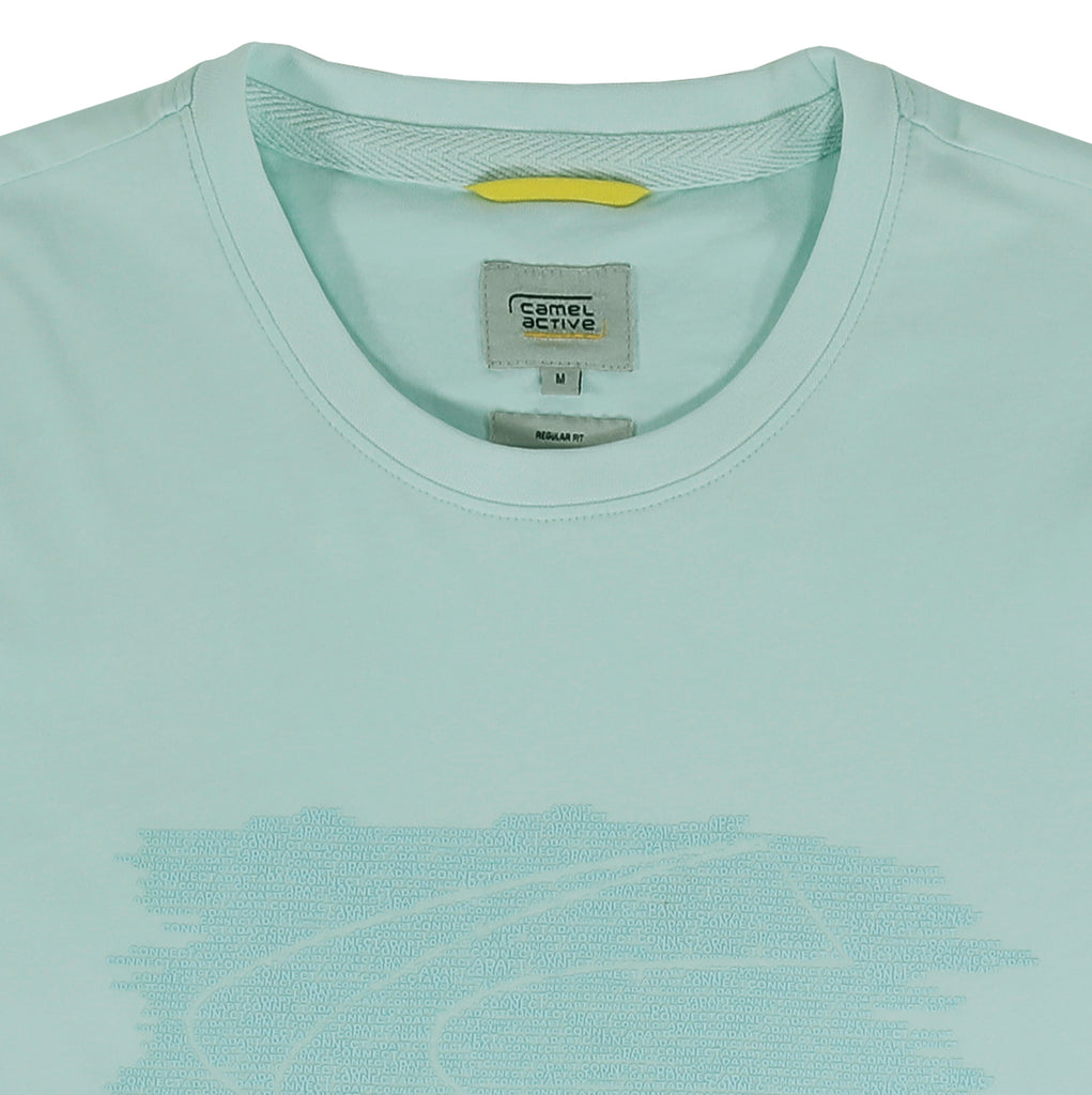 camel active | Short Sleeve T-Shirt Regular Fit Round Neck in Organic Cotton with Graphic Print | Light Blue 