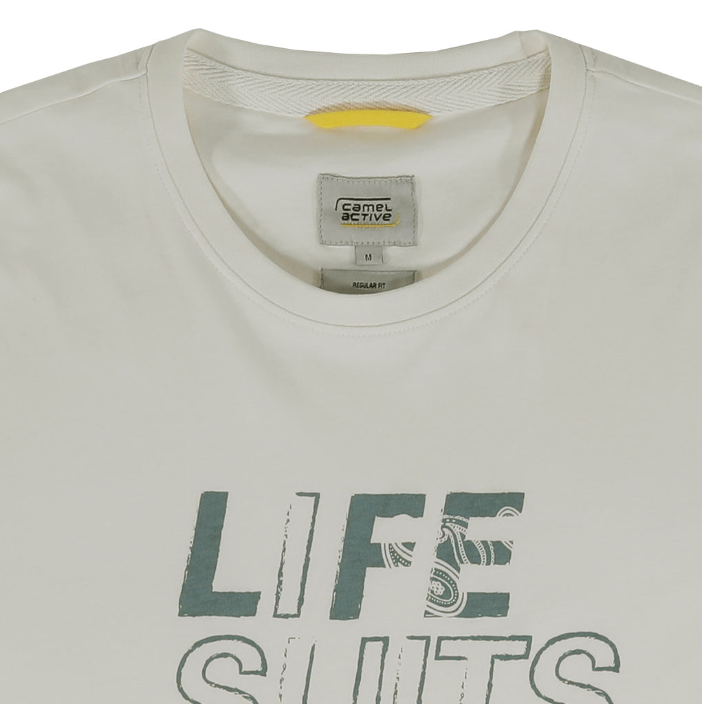 camel active | Short Sleeve T-Shirt Regular Fit Round Neck in Organic Cotton | Off White