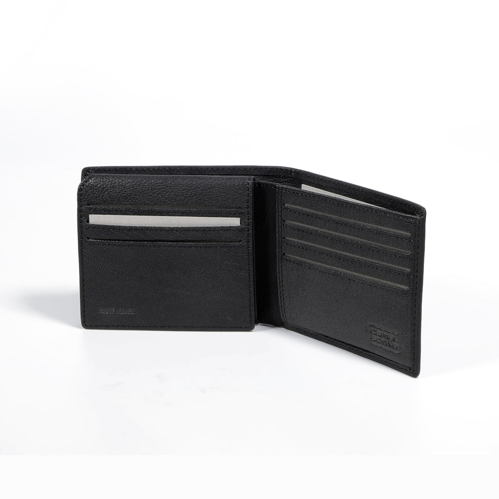 camel active | Men Bi Fold Wallet Leather 13 Card Compartments Grainy Finished | Black