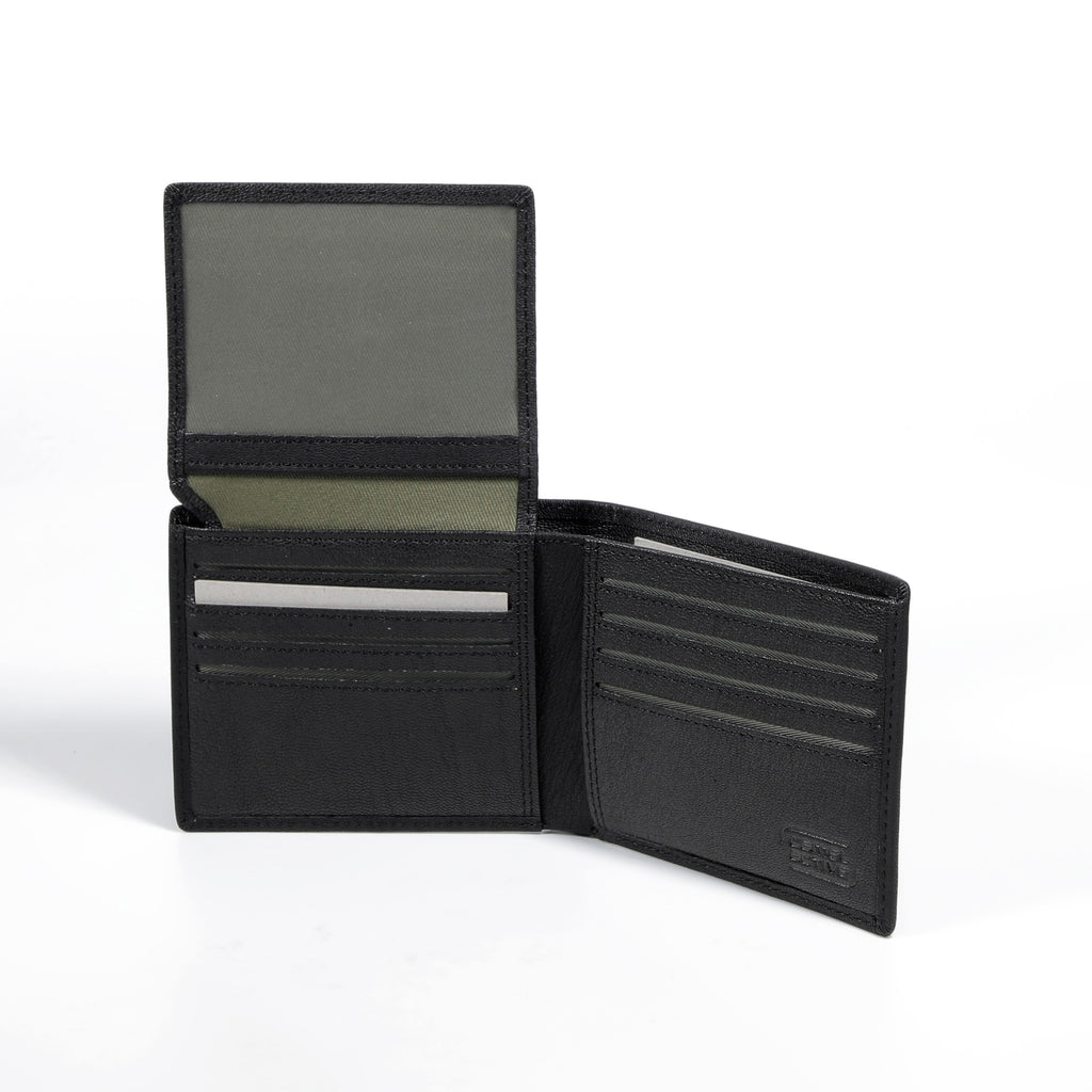 camel active | Men Bi Fold Wallet Leather 13 Card Compartments Grainy Finished | Black