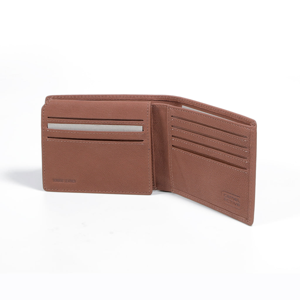 camel active | Men Bi Fold Wallet Leather 13 Card Compartments Grainy Finished | Brown