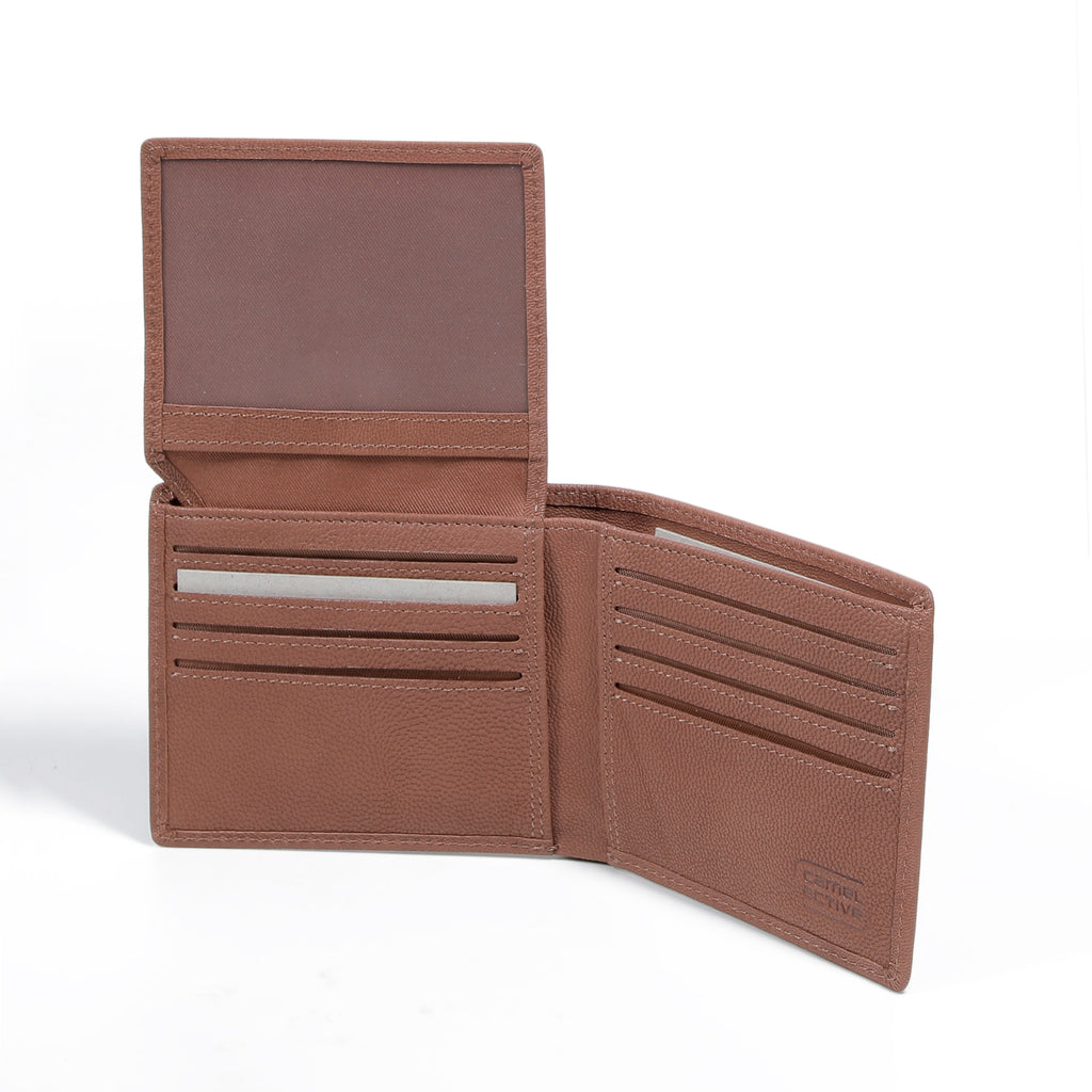 camel active | Men Bi Fold Wallet Leather 13 Card Compartments Grainy Finished | Brown