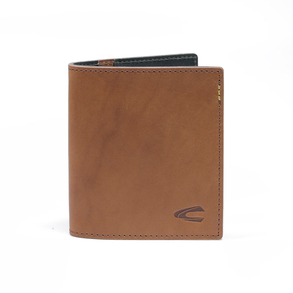 C by camel active | Men Vertical Bi Fold Wallet Leather 2 Card Compartments Raw Edge Finished | Brown