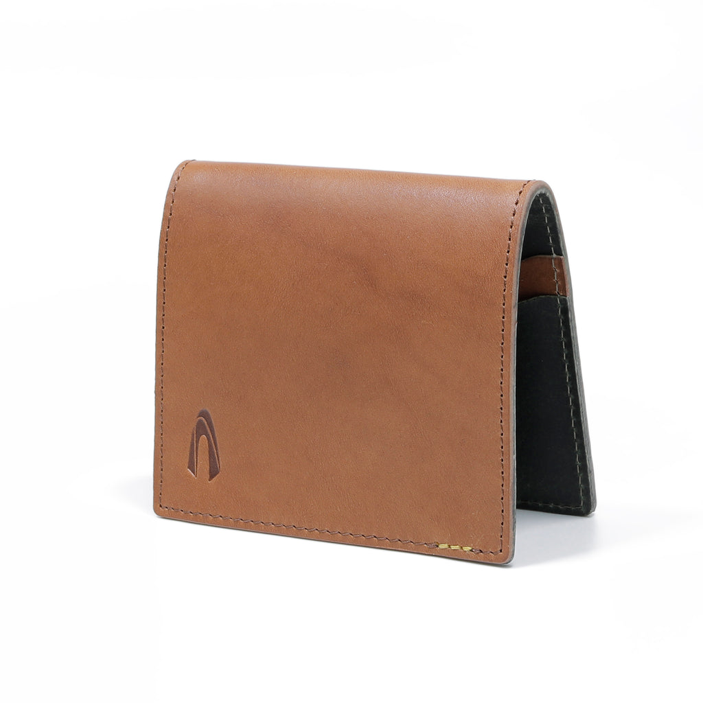 C by camel active | Men Vertical Bi Fold Wallet Leather 2 Card Compartments Raw Edge Finished | Brown