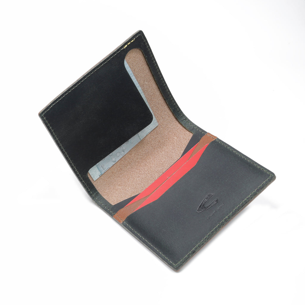 C by camel active | Men Vertical Bi Fold Wallet Leather 2 Card Compartments Raw Edge Finished | Brown