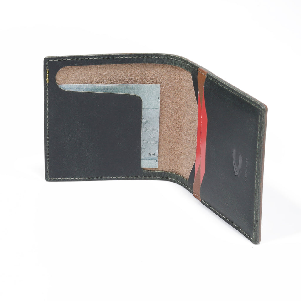 C by camel active | Men Vertical Bi Fold Wallet Leather 2 Card Compartments Raw Edge Finished | Brown