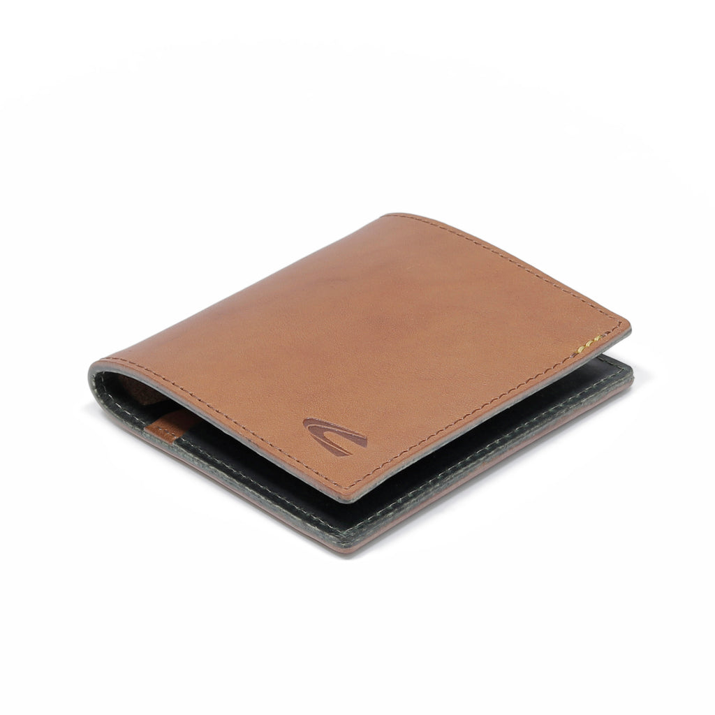 C by camel active | Men Vertical Bi Fold Wallet Leather 2 Card Compartments Raw Edge Finished | Brown