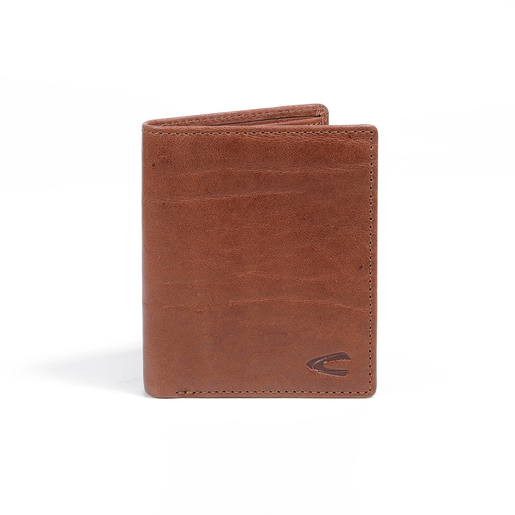 camel active | Men Vertical Bi Fold Wallet Leather 11 Card Compartments Grainy Finished | Brown