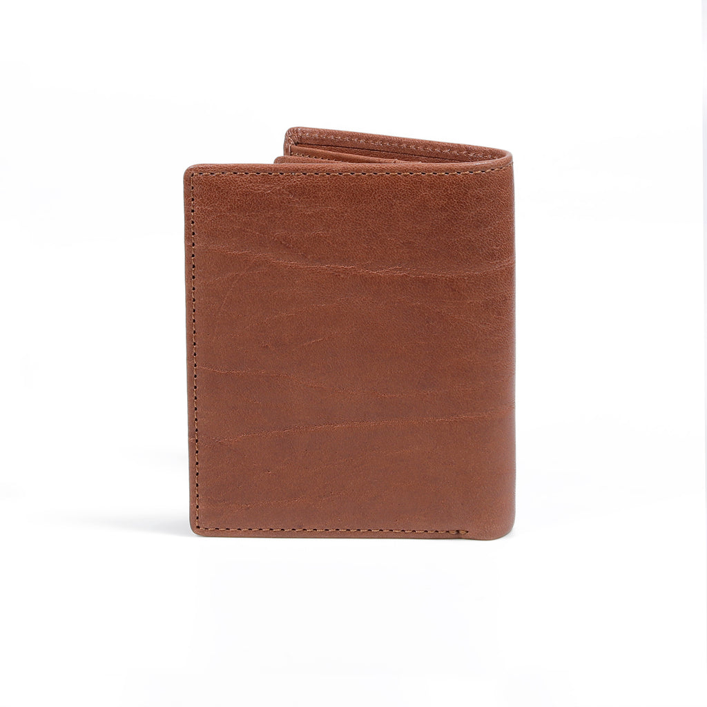 camel active | Men Vertical Bi Fold Wallet Leather 11 Card Compartments Grainy Finished | Brown