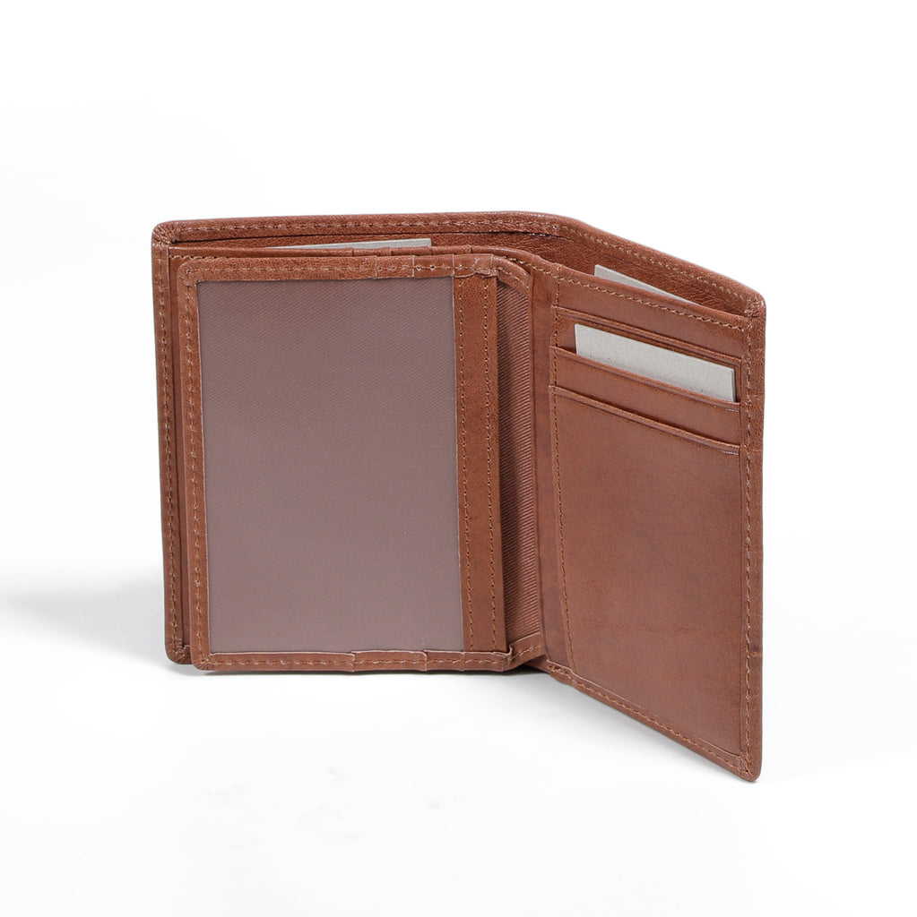camel active | Men Vertical Bi Fold Wallet Leather 11 Card Compartments Grainy Finished | Brown