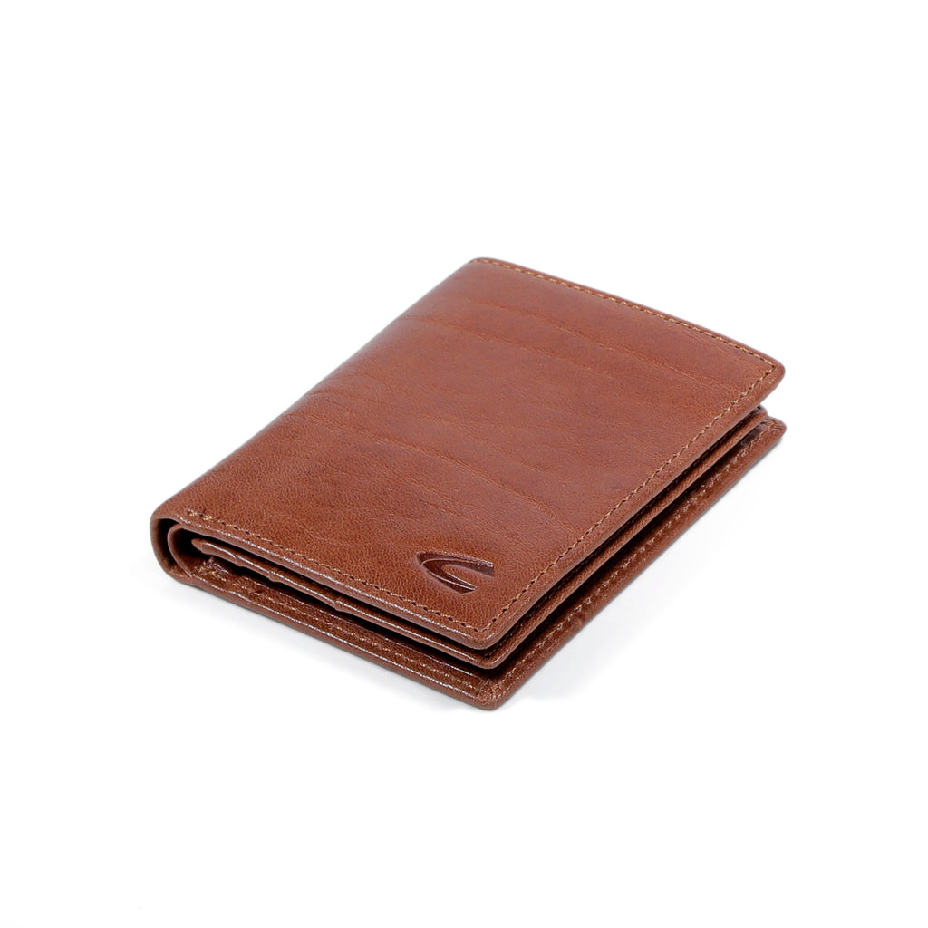 camel active | Men Vertical Bi Fold Wallet Leather 11 Card Compartments Grainy Finished | Brown