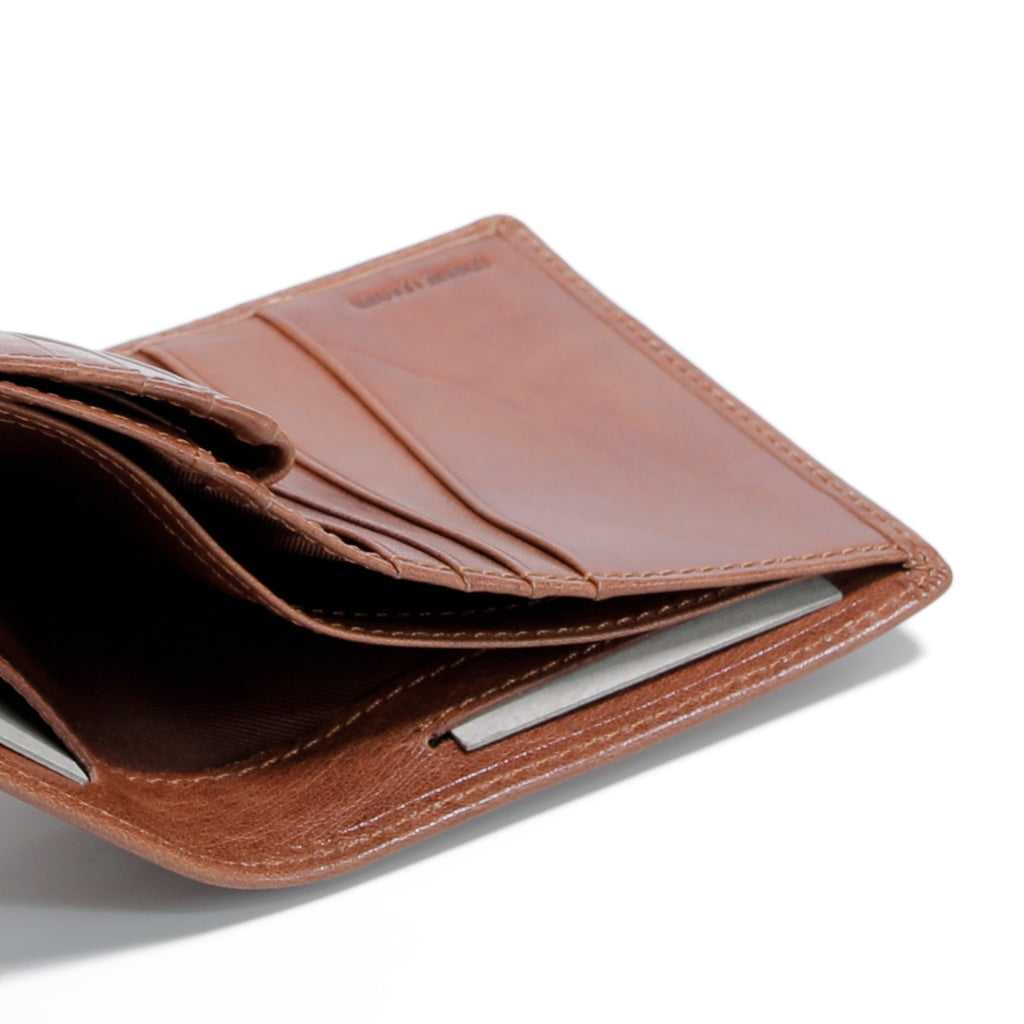 camel active | Men Vertical Bi Fold Wallet Leather 11 Card Compartments Grainy Finished | Brown