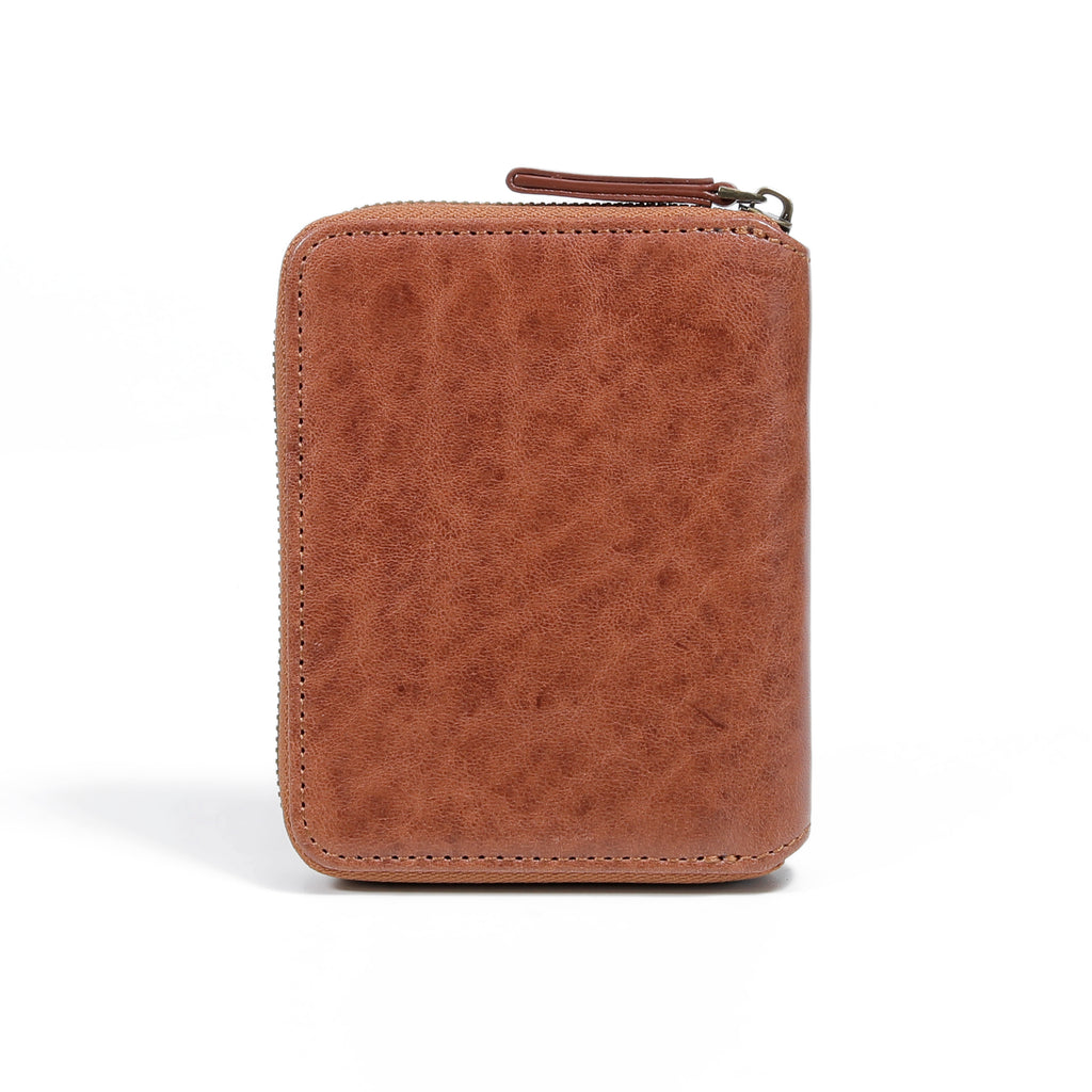 camel active | Men Zip Vertical Coin Wallet Leather 7 Card Compartments Grainy Finished | Brown