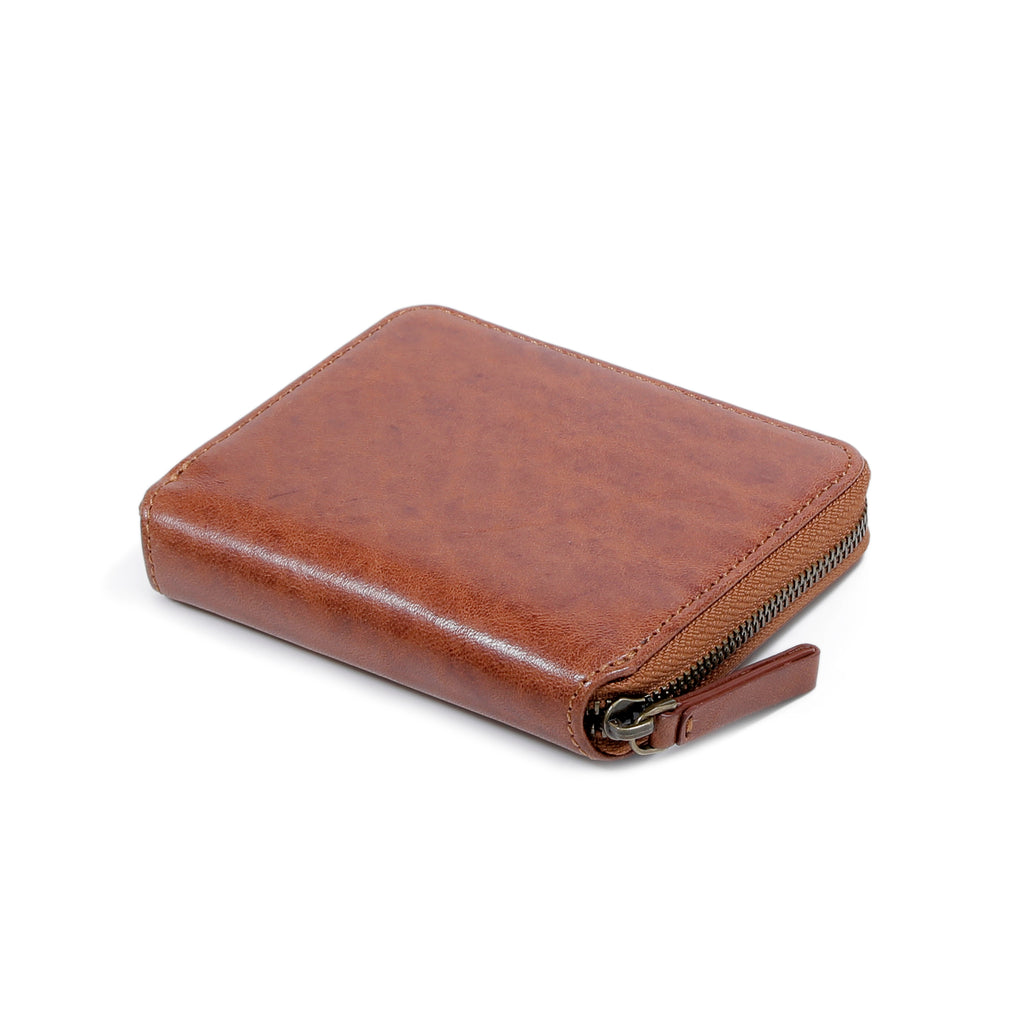 camel active | Men Zip Vertical Coin Wallet Leather 7 Card Compartments Grainy Finished | Brown
