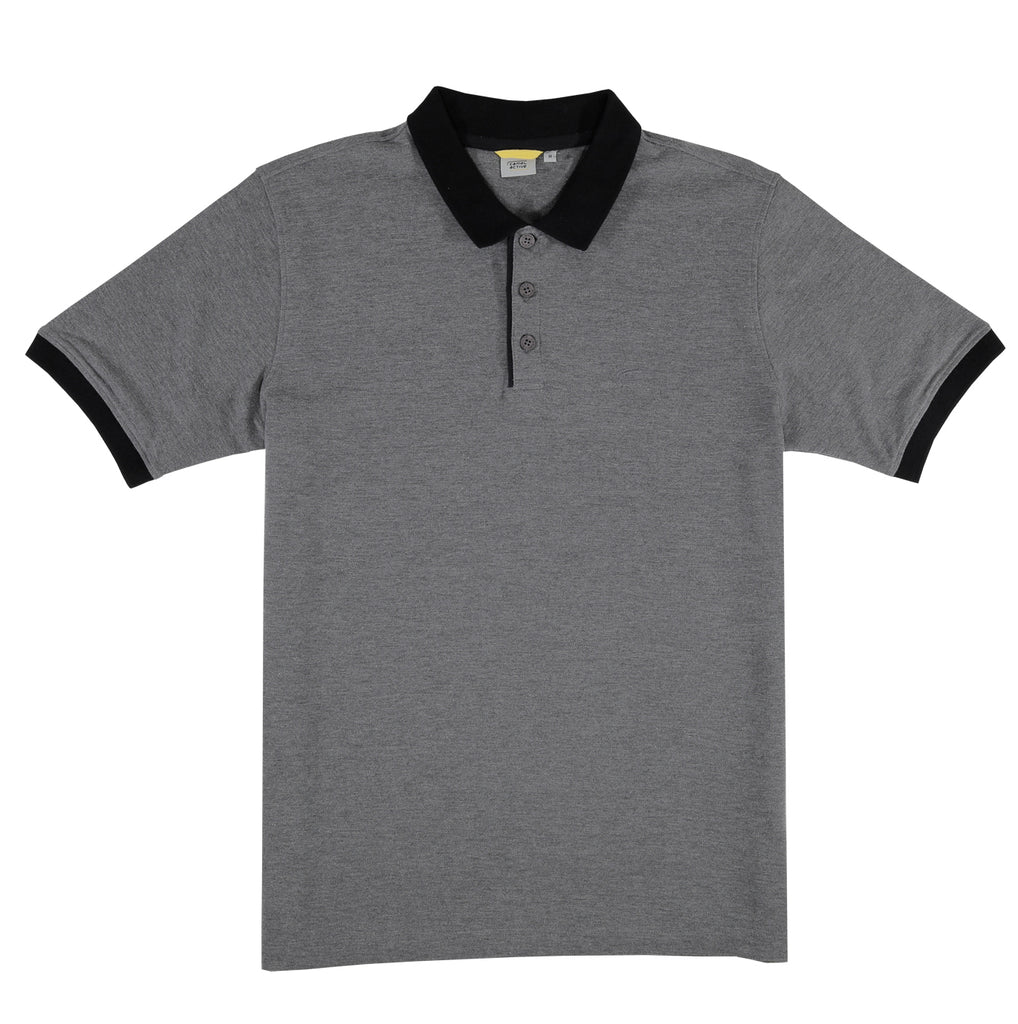 camel active | Short Sleeve Polo in Regular Fit with Contrast Ribbed | Dark Grey