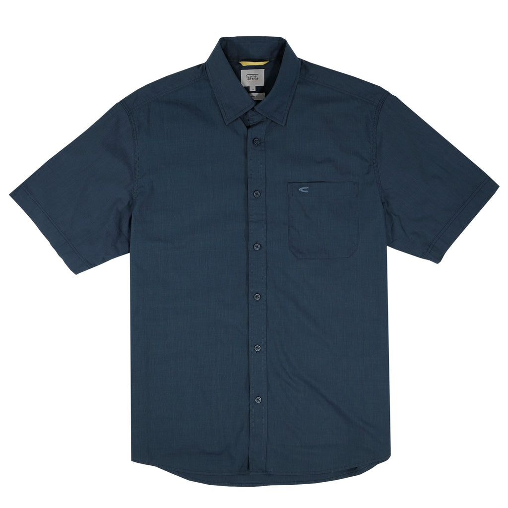 camel active | Short Sleeve Shirt in Regular Fit with Button Down Collar | Deep Blue