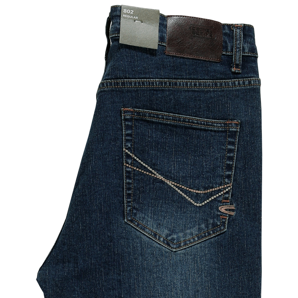 camel active | Jeans 802 Regular Fit in Cotton Stretch with 5 Pockets | Blue Washed