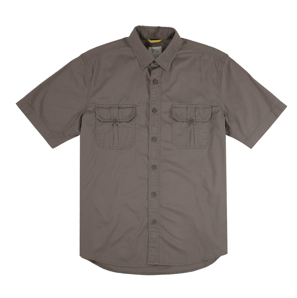 camel active | Short Sleeve Safari Shirt in Regular Fit | Dark Brown