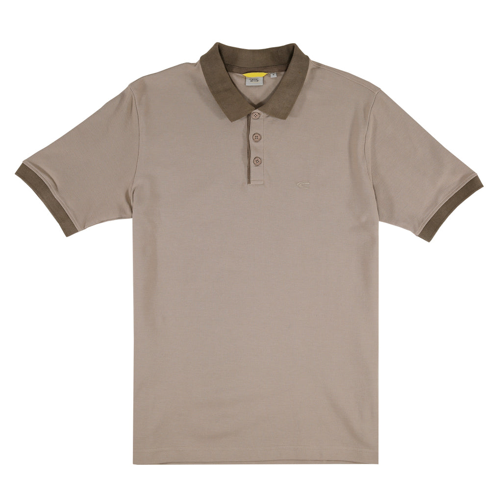 camel active | Short Sleeve Polo in Regular Fit with Contrast Ribbed | Khaki