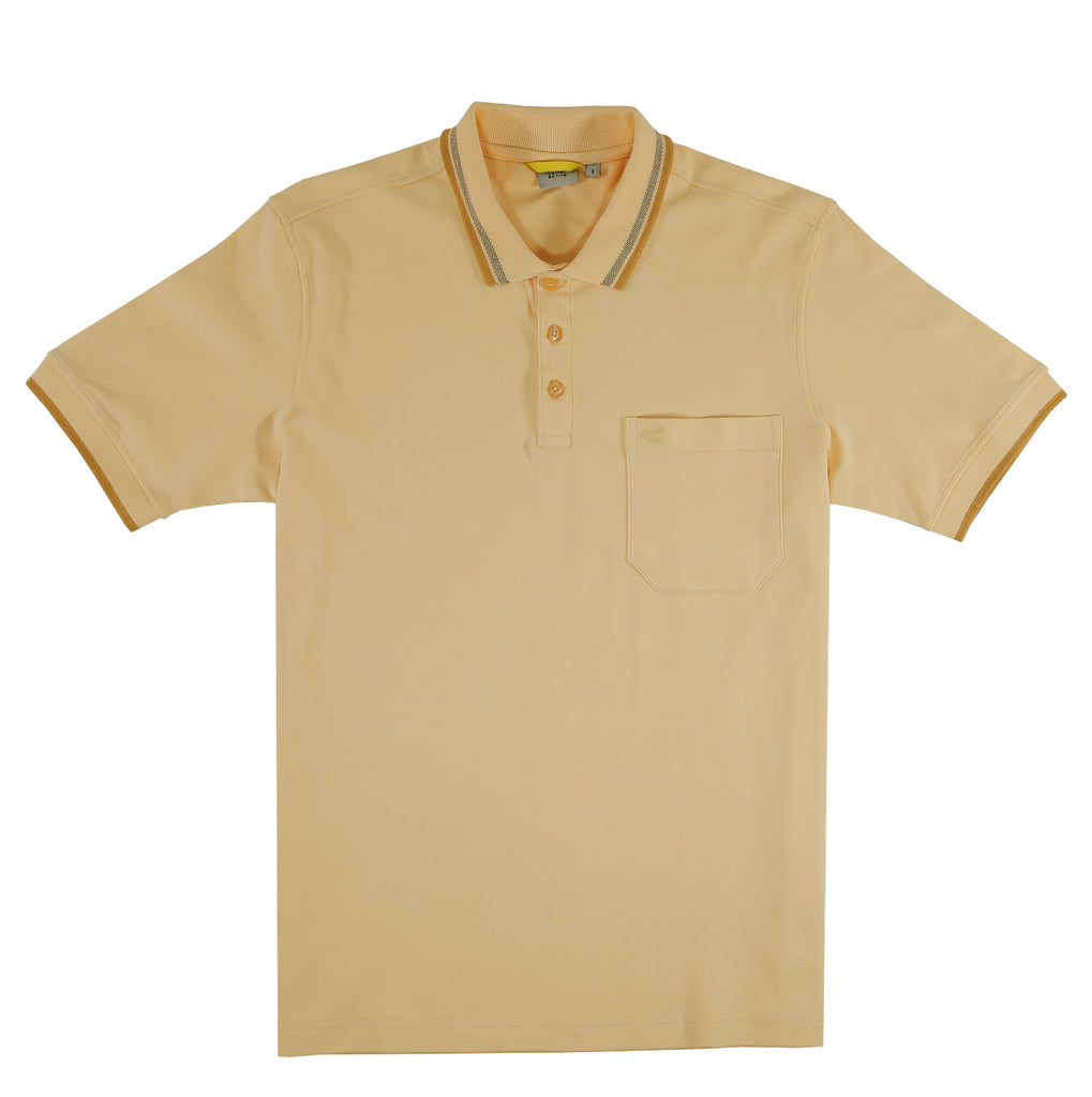 camel active | Short Sleeve Polo in Regular Fit with Ribbed Stripe Trim | Lemon Yellow
