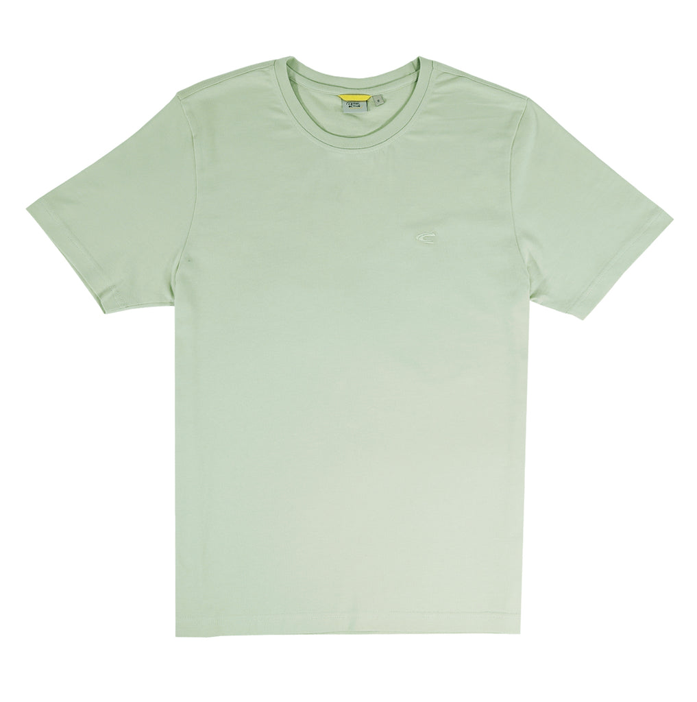 camel active | Short Sleeve T-Shirt Regular Fit Round Neck in Cotton Jersey | Light Green