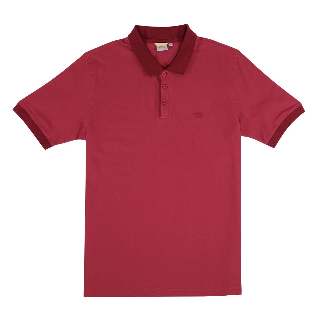 camel active | Short Sleeve Polo in Regular Fit with Contrast Ribbed | Maroon